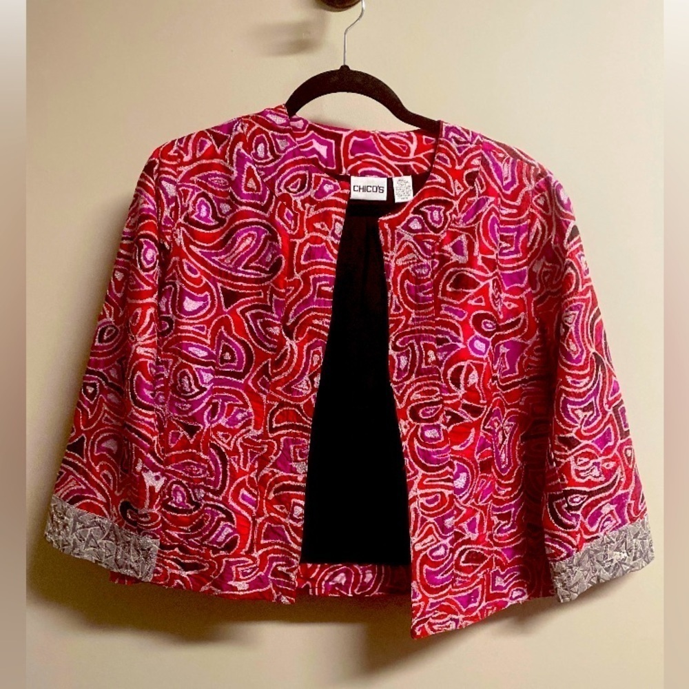 Chicos, pink, and red open jacket. Sz-0‎